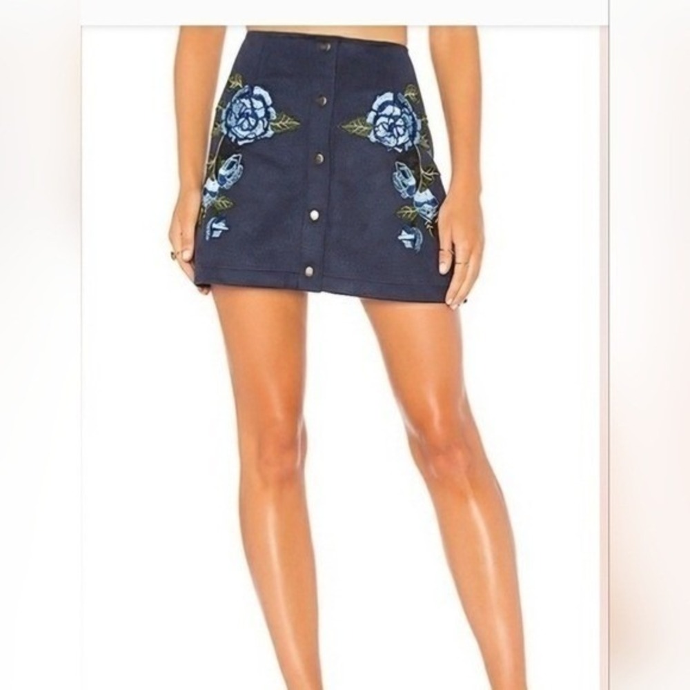 Boho Indie Sleaze Jack by BB Dakota Mini Skirt Womens XS Navy‎ Embroidered Suede
